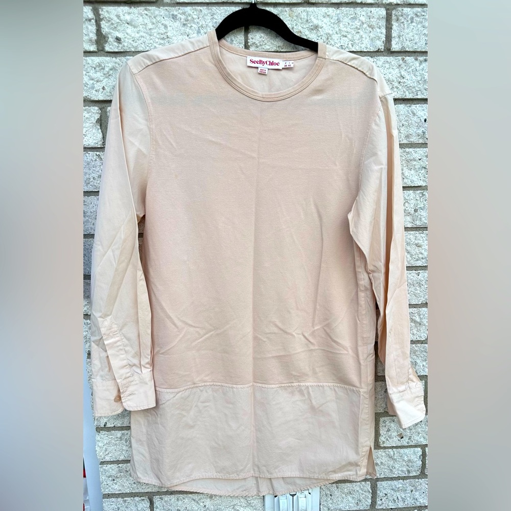 See by Chloé Light Peach Terry and Poplin Sweatshirt/Shirt